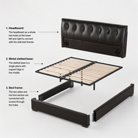 Cadre de lit king-size moderne en cuir véritable, ensemble de meubles de chambre à coucher, lit king-size de luxe, lit moderne et élégant, meubles de chambre à coucher