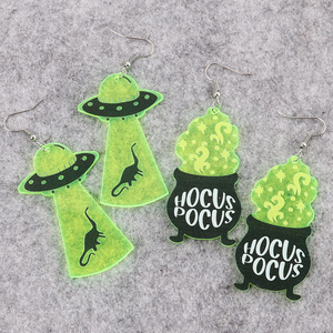Mignon Halloween UFO Alien Grimace Doigts Exagéré Fluorescent Couleurs Mode Boucles D'oreilles Cadeau - Product Image 1