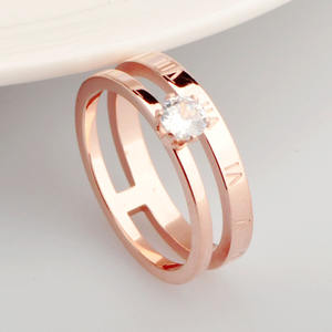 Anillo de oro rosa de un solo Diamante de seis puntas con números romanos de doble capa único y elegante, anillo de acero de titanio de moda para parejas - Product Image 4