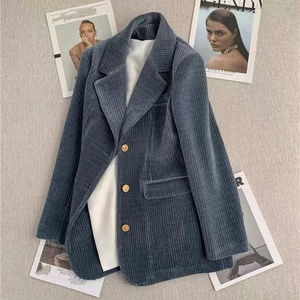 Nouvelle Collection Automne : Blazer Amincissant en Velours Côtelé pour Femme, Coupe Petite, Style Coréen Décontracté, Anti-Plis, Col Cranté - Product Image 2