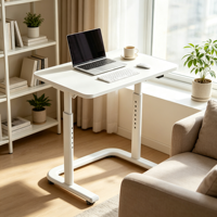 Bureau mobile pour ordinateur portable réglable en hauteur avec tiroir, table d'appoint roulante pour lit, poste de travail pour la maison, le bureau ou la chambre, assemblé