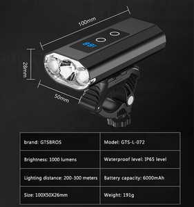 Faro de bicicleta eléctrica de 1200 lúmenes, tres cuentas, luces delanteras recargables impermeables para montar en bicicleta de montaña - Product Image 5