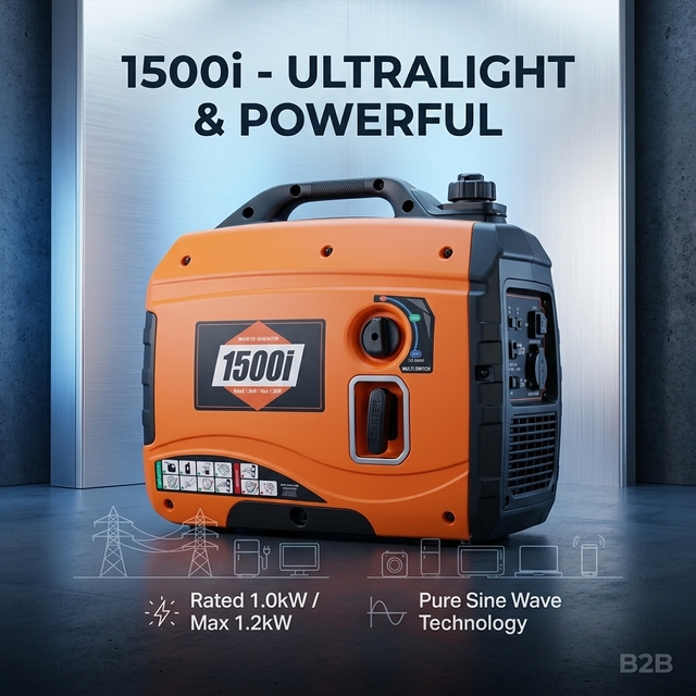 Small Household Silent Portable Gasoline Generator 4-Stroke 1.5kW Max Power Eco-Friendly Mini Power Manually Operated Camping