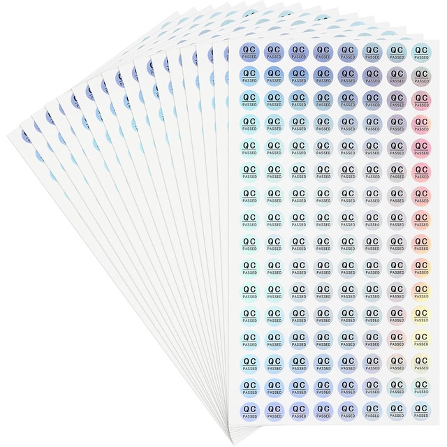 QC Pass Stickers, 0.4 Inch Adhesive Inventory Quality Control Stickers Round QC Approval Labels, Laser