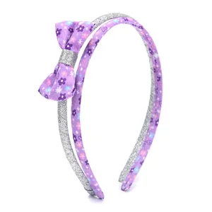 2 pcs/set hot-selling kids new beautiful cute glitter printed bow hair accessories set for girls hair hoop