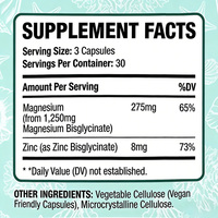 Complément en capsules de glycinate de magnésium avec zinc chélaté à faible dose, OEM ODM Marque Privée pour le soutien immunitaire des adultes