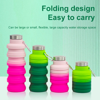 Bouteille d'eau pliable en silicone avec mousqueton, bouteilles d'eau pliables en silicone sans BPA réutilisables pour la gymnastique de voyage