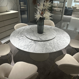 High End luce italiana di lusso moderno rotondo in marmo naturale girevole tavolo da pranzo in marmo bianco tavolo da pranzo per Villa - Product Image 3