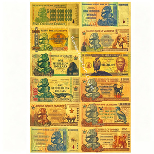 Ensemble de billets de banque en feuille d'or sur le thème historique du <span class=keywords><strong>Zimbabwe</strong></span>, 100 trillions de dollars, plaqué or 24 carats, PVC imperméable, collection souvenir, cadeau - Product Image 1
