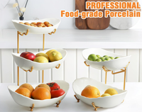 Corbeille à fruits en céramique à 2/3 niveaux avec support métallique, panier à fruits pour comptoir de cuisine, collations, noix, gâteaux, desserts