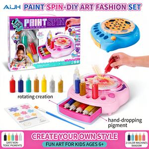 Kit de machine à peinture rotative électrique AiJH, ensemble de peinture rotative DIY avec 7 couleurs et paillettes, jouet créatif STEM pour enfants - Product Image 1