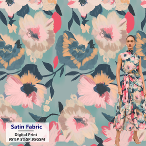 Mới Đến Satin Mô Hình 95% Polyester 5% Spandex Dệt Hoa Kỹ Thuật Số In 95gsm Lụa Satin Vải Cho Đảng Dresses - Product Image 1