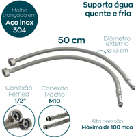 Robinet mitigeur de salle de bain moderne en acier inoxydable 304, avec raccord flexible 50 cm M10x1/2, levier unique, eau froide et chaude