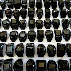 <span class=keywords><strong>Anello</strong></span> da <span class=keywords><strong>uomo</strong></span> placcato argento con gemme miste e <span class=keywords><strong>pietra</strong></span> <span class=keywords><strong>nera</strong></span>, stile vintage antico, per matrimoni, spedizione mista - Product Image 2