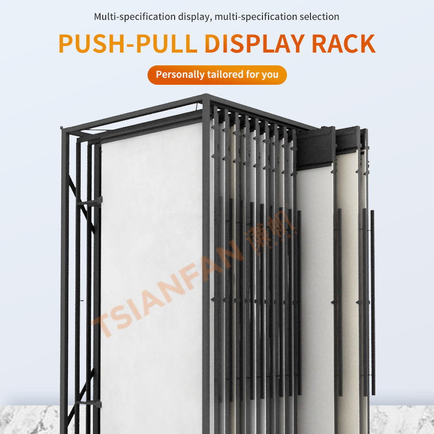 Tsianfan Custom Sintered Stone Sample Showroom Ceramic Marble Push Pull Stand Panel Granite Slab Rotate Slider Tile Display Rack