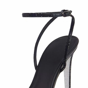 Sandales à talons aiguilles fines avec strass noirs, style luxe léger, idéales pour les mariages, les dîners et les tenues habillées pour femmes. - Product Image 5