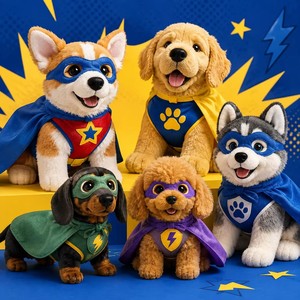 Peluche de Perro Superhéroe Personalizado, Cachorro con Capa y Máscara de Héroe - Product Image 1