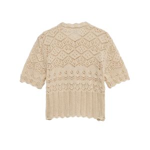 2025 été nouveau femmes Simple mode Jacquard <span class=keywords><strong>maille</strong></span> cou à manches courtes coton tricoté <span class=keywords><strong>Cardigan</strong></span> polyvalent décontracté mince épaisseur - Product Image 2