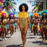 Maillot de bain une pièce monokini personnalisé OEM, orné de strass et de plumes dorées, pour carnaval, costume de scène, fournisseur en gros