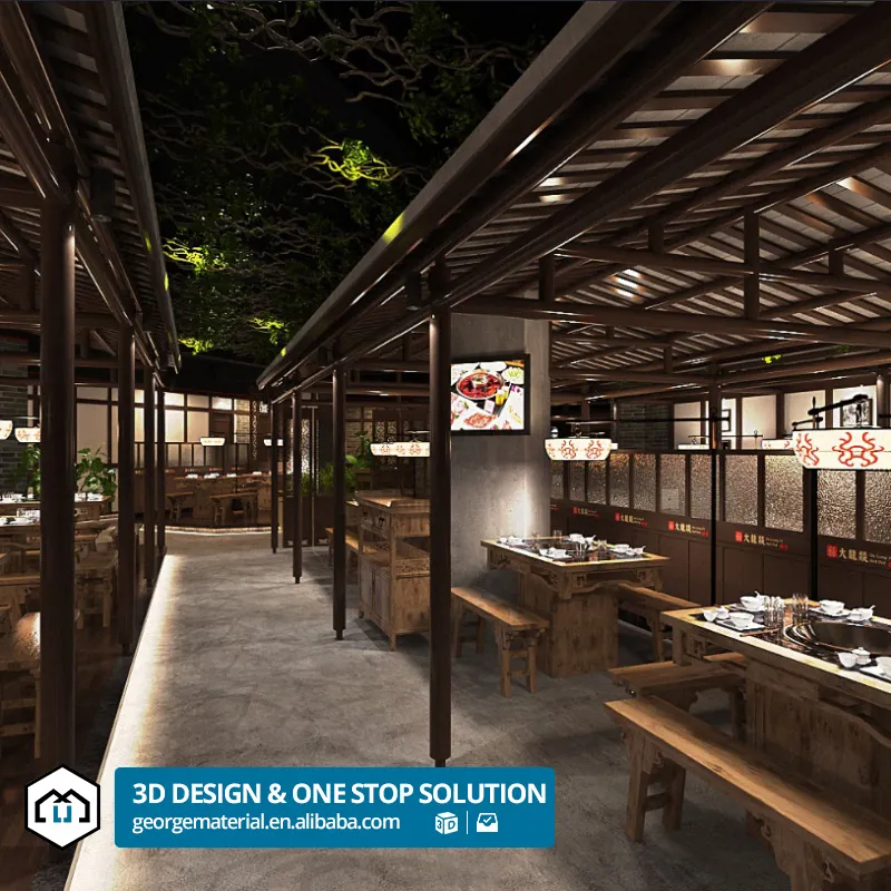 Restaurant et Bar Commercial Design d'intérieur 3D Max Rendering Space Construction Drawings Master Plan Professional Services