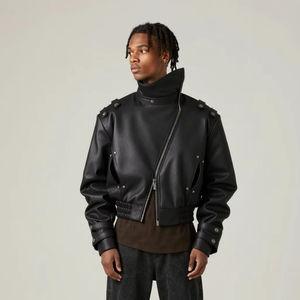 جاكيت رجالي شتوي منفوخ من الجلد، مقاوم للماء والرياح، بسحاب مائل وياقة قائمة وأكمام منحنية، قابل للتخصيص - Product Image 1