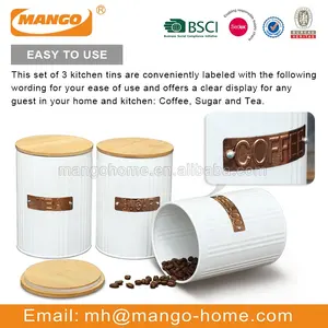 NEW Designs Kitchen Canisters Bamboo Lids Airtight Metal Set Coffee Sugar Tea Food Storage Canister Jar