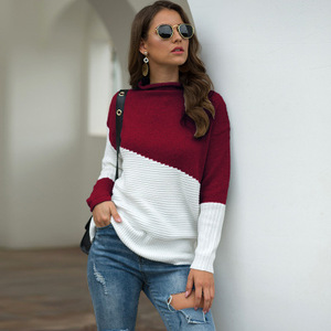 De <span class=keywords><strong>cuello</strong></span> alto de manga larga a rayas suelto <span class=keywords><strong>jersey</strong></span> de punto Tops suéteres - Product Image 3