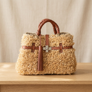 Handmade Straw <b>Basket</b> with Leather Handles and Tassel Natural Color Open Top <b>Storage</b> Bucket Home Decoration Halloween Christmas - Product Image 2