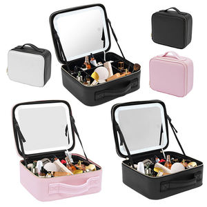 Best Light pink Large Big Designer <strong>Travel</strong> Makeup <strong>Organiser</strong> <strong>Bag</strong> with Led Light up Mirror and Compartments - Product Image 5