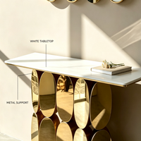 Console moderne pliable en métal doré avec plateau en marbre de luxe pour entrée