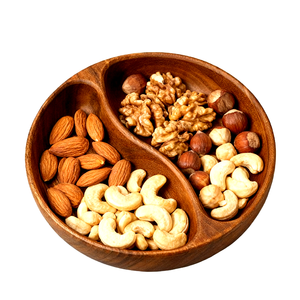 Acacia Wood Divided 5-Compartment Round Snack <strong>Tray</strong> for Camping-Fruits Nuts Candies <strong>Dessert</strong> &amp; Appetizer Serving Platter - Product Image 3