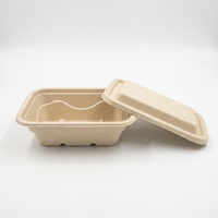 PFAS-vrije, 8,5 cm diepe, 1250 ml, biologisch afbreekbare, magnetronbestendige, stevige rechthoekige lunchbox van suikerrietbagasse met deksel voor maaltijdvoorbereiding