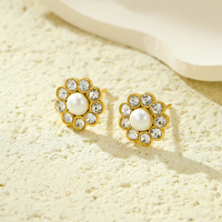 Boucles d'oreilles en forme de fleur avec diamant Boucles d'oreilles en plaqué or 18 carats Accessoire de mode perforé