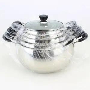 Chaoan pot factory stainless steel drum shape pot with glass lid saucepot