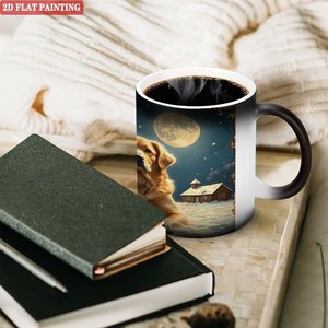 Tasse Magique Thermosensible 11oz en Céramique Noire Givrée avec Motif Chien et Lune - Product Image 3