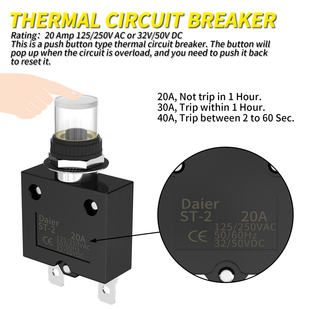 AYNEFY Current Overload Protector – 18A Manual Reset Thermal Switch For Table Saws & Planers