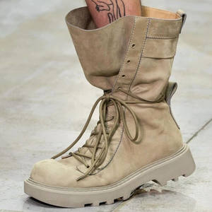 Fabricante personalizado al por mayor Casual señoras botas cortas eje ancho alto con cordones hombres mujeres suela gruesa suelta ajuste media pantorrilla Deni - Product Image 3