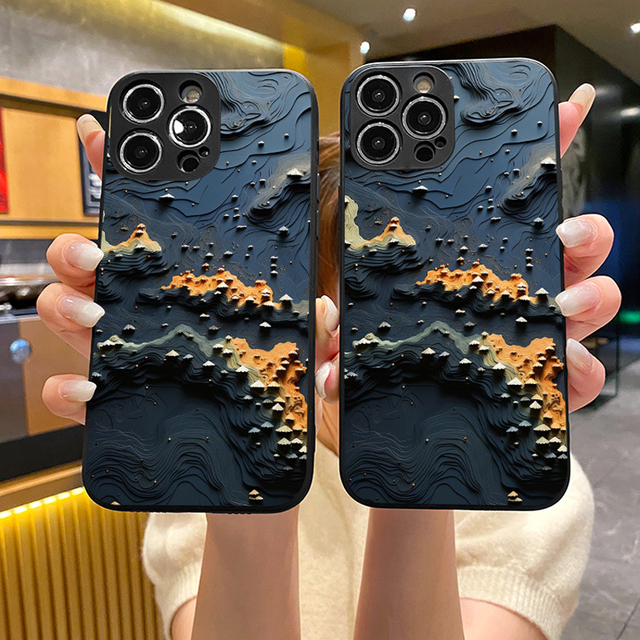 In Stock Oil Painting Mountain Printing Straight Edge Mobile Phone Cover Case for Iphone X Xr Xs 11 12 13 14 15 16 17 Pro Max