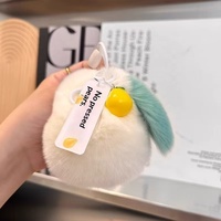 Porte-clés en fourrure de lapin Rex mignon avec pompon non aplatis, style campagnard américain, fabriqué en Chine - Pendentif pour sac à dos, cadeau tendance, breloque