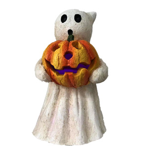 Resina Halloween <span class=keywords><strong>Goblin</strong></span> Segurando Escultura De Abóbora, Estátua Fantasma Assustador, Decoração De Festa, Estatueta De Mesa para Exibição De Férias