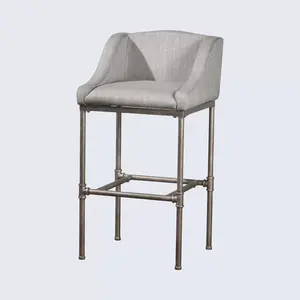 Estilo Rural francés con diseño industrial, barra de desayuno, Rincón de cocina, asiento de cubo con respaldo bajo, taburete tapizado de acero, 26" - Product Image 1