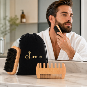 Jarnier <span class=keywords><strong>Brosse</strong></span> à barbe en bois <span class=keywords><strong>de</strong></span> bambou avec poils <span class=keywords><strong>de</strong></span> <span class=keywords><strong>sanglier</strong></span> 100 % naturels, ensemble <span class=keywords><strong>de</strong></span> brosses à raser pour hommes, soin professionnel et soin <span class=keywords><strong>de</strong></span> la peau - Product Image 2