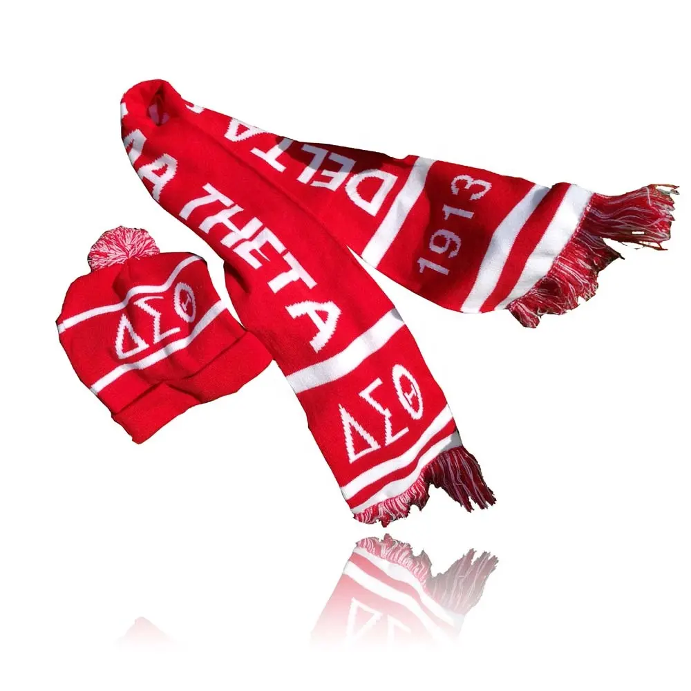 customized logo sport football scarf ring Delta Sigmma Theta Sorority DST 1913 knitting Beanie Hat Scarf Sets