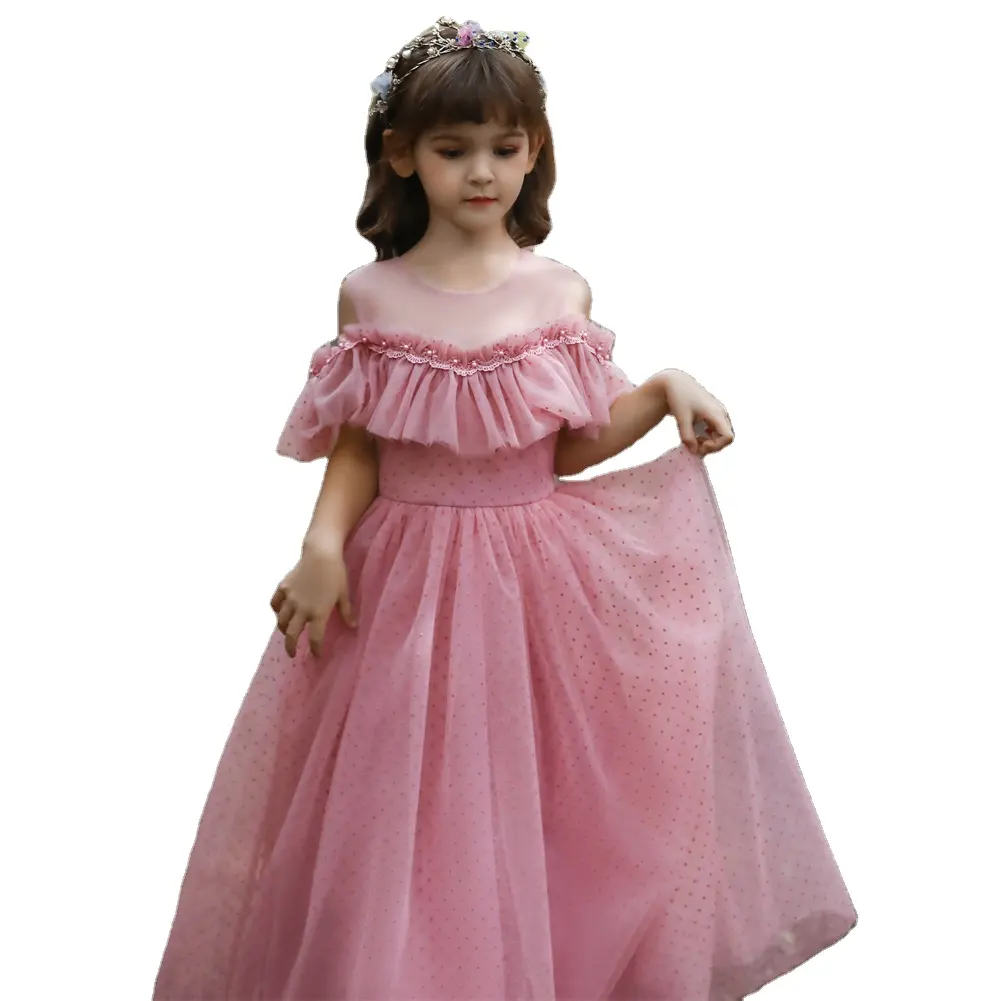 Pink lovely children party dress puffy summer big girl birthday dresses Elegant off should wedding dress for girls of 10 Y
