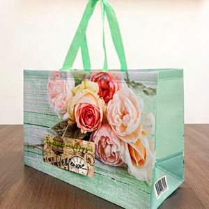 Sac de courses en PP recyclé non tissé avec poignées, réutilisable, pour cadeaux, emballage de détail et d'épicerie, design original, grand format, facile à utiliser - Product Image 1