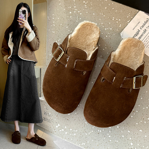Sabots d'hiver 2002-11, tongs plates à bout fermé, liège, doublure en fourrure, pantoufles légères et fourrées pour hommes et femmes, décontractées, intérieur/extérieur - Product Image 1