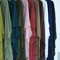 Khimar à volants superposé pour femmes musulmanes malaisiennes et turques, Hijab uni, Jilbab Abaya en mousseline de soie, longue robe maxi à 2 couches