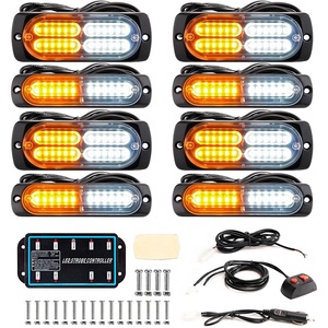 Feux stroboscopiques d'urgence LED ultra-minces, lot de 8 synchronisés - Montage sur grille avec contrôleur pour véhicules, camions, voitures de pompiers - Product Image 2