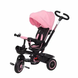 Passeggino a 3 ruote con manubrio parasole pieghevole push triciclo per bambini