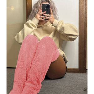 Teddy Bear Floor <b>Socks</b> <b>Knee</b> <b>High</b> Fuzzy Warm Women's <b>Socks</b> Thermo Solid Color Casual Wear 42 Cm Length Gray Brown Sky Blue Green - Product Image 4